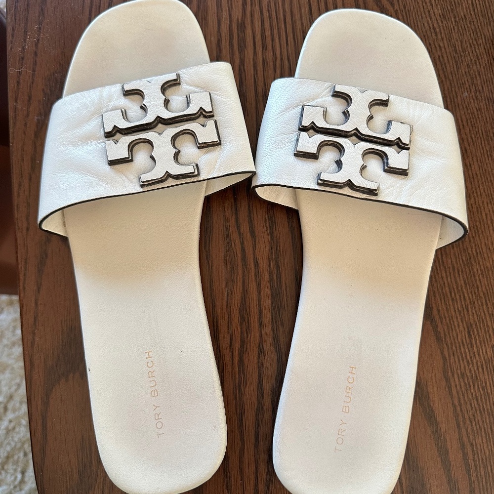 Tory Burch white slides sandals